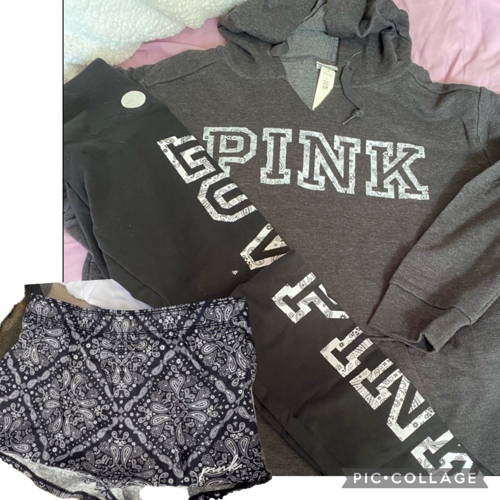 Vs pink high waist leggings notch neck campus pullover sleep boxy shorts paisley